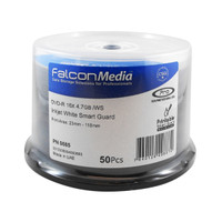 Falcon Media DVD-R 16x Water Repellent Glossy White Inkjet Hub Printable 50 Pack | PN 0685