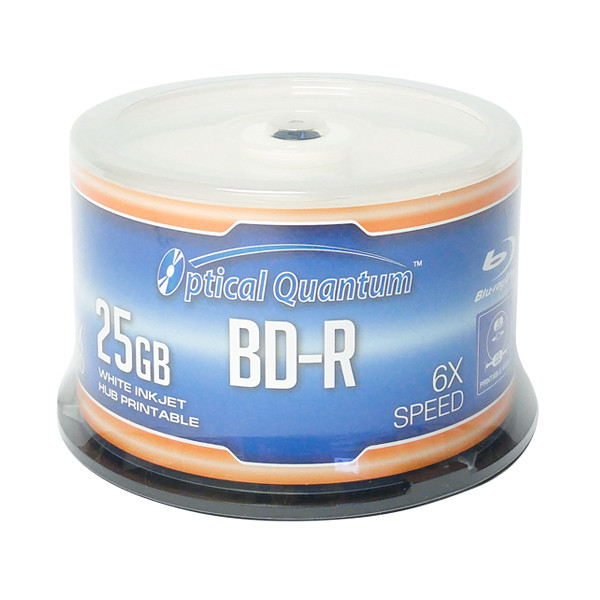  Optical Quantum Blu-ray 6X 25GB White Inkjet Hub Printable 50 pack spindle - OQBDR06WIP-H-50