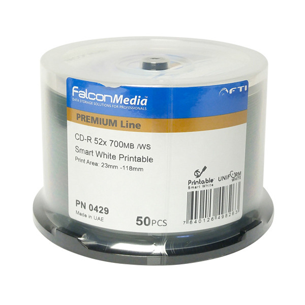 Falcon Media CD R 52X Smart White Inkjet Printable 50PK 429 falcon-media-cd-r-52x-smart-white-inkjet-printable-50pk-429