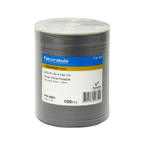 Falcon Media DVD-R 16X Smart White Inkjet Hub Printable (061) - 100PK