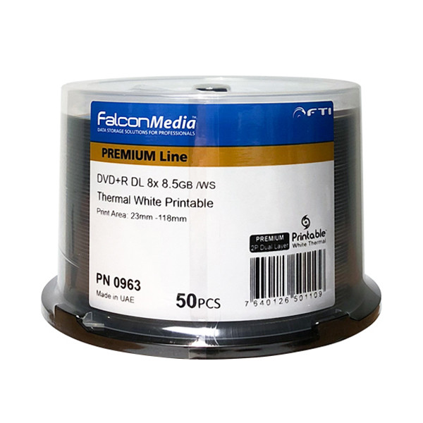 Falcon Media DVD+RDL Dual Layer 8X White Thermal Hub Printable (963) - 50PK | PN 0963