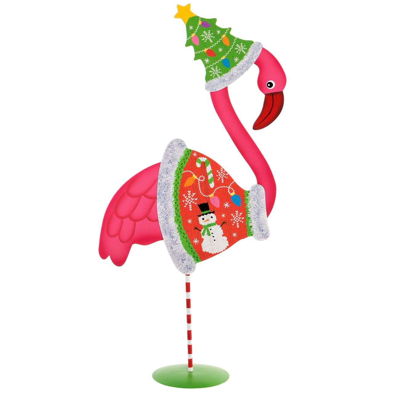 Dress-Up Pink Flamingo Decoration with Ugly Christmas Sweater