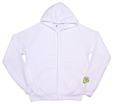 White zipper front American Apparel Hoodie with Green 9th Wave Gallery Logo.
