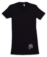 Black American Apparel Women's Tee Shirt with purple 9th Wave Gallery Logo.