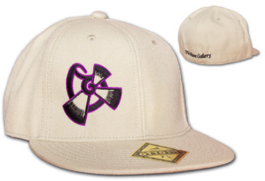 Our Flat Bill Fitted Hat features the 9th Wave logo on the front and 9th Wave Gallery text on the back.  OttoFit flat bill flex fit hat is available in tan with purple and black embroidered logo and text.