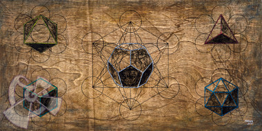 Derived from Metatron's Cube, the Cube (earth), Tetrahedron (fire), Octahedron (air), Icosahedron (water), and Dodecahedron (void/spirit/universe), are the only five shapes that have symmetrical faces, edges and vertices. These five solids are believed to be the building blocks of all creation in this universe, occurring frequently in all things organic and inorganic.