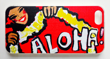 This "Red Aloha" iPhone 5 case by Drew Toonz is part of our brand new 9th Wave Gallery Limited Edition iPhone 5 cell case series we just released in collaboration with Simma Creative - Island Brand. Features a unique new texture that gives the feeling of canvas just like the original artwork. The durable clear base protects your phone if dropped by utilizing a special shock resistant flexible soft case. The artwork is also protected with a long lasting UV coating that prevents fading from prolonged exposure to the sun.