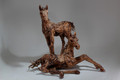 Inquisitve Foal and Seated Foal  - Lifesize Driftwood Sculptures by James Doran Webb