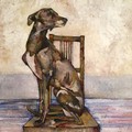 ORIGINAL Whippet on Dining Chair by Jenni Cator