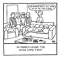               In Barbara's House the Dogs Came First.   Personalised 'Off the Leash' print by Rupert Fawcett