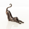 Tiny Bronze Sculpture of a Cat Stretching by Louise Peterson