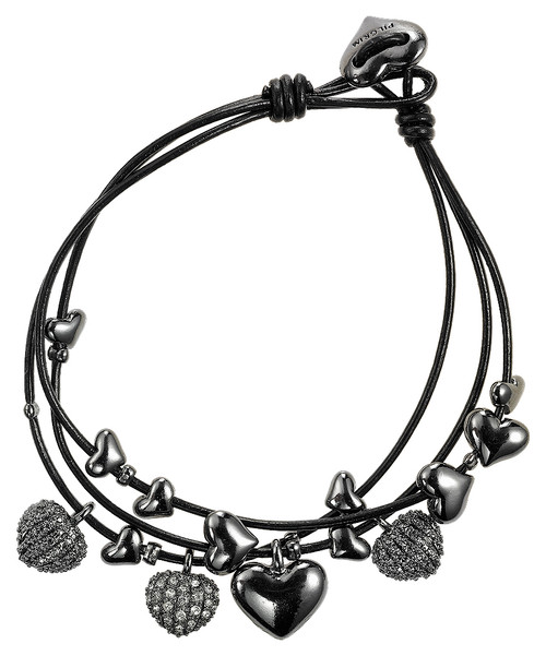 Pilgrim Classic Leather Heart Chamed Bracelet Hematite