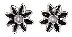 Pilgrim Classic Flower Earrings Black Silver Plated