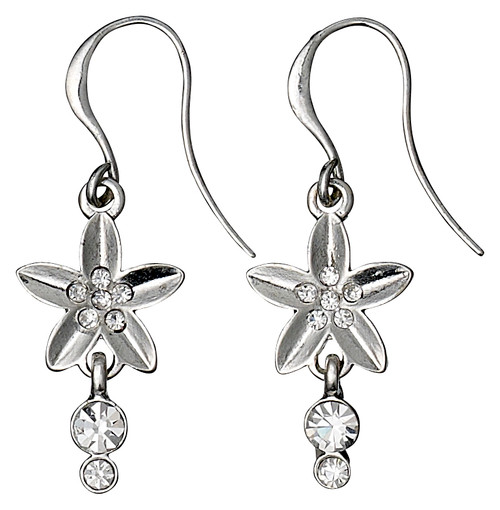 Pilgrim Soft Glimpse Crystal Flower Drop Earrings Silver Plated