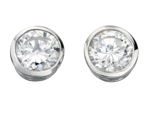 Round Clear Cubic Zirconia Stud Earring 925 Sterling Silver