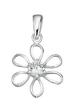 Flower Pendant With Cubic Zirconia Centre 925 Sterling Silver