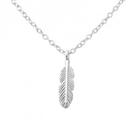 925 Sterling Silver Feather Necklace 45cm + Gift Bag