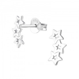 925 Sterling Silver Triple Star Stud  Earrings 5mm x 9mm Diameter + Gift Bag