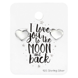 925 Sterling Love You To Moon & Back Heart Stud Earrings  + Gift Bag