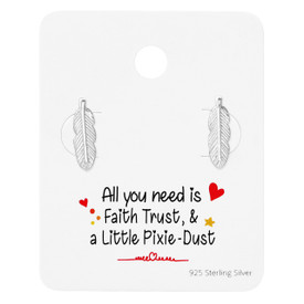 925 Sterling Silver Feather Stud Earrings With Quote Card + Gift Bag