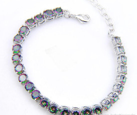 925 Sterling Silver Tennis Bracelet  6mm Mystic Rainbow Fire Opal + Gift Bag