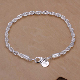 925 Solid Sterling Silver Twist Rope Bracelet  3mm + Gift Bag