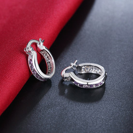 925 Sterling Silver Hoop Crystal 15mm Earrings