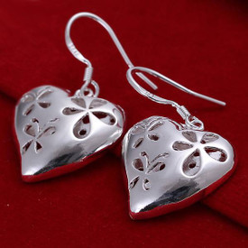 925 Sterling Silver Hollow Heart Drop Earrings