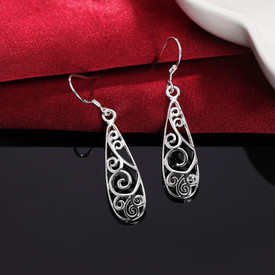 925 Sterling Silver Flligree Hollow Drop Earrings