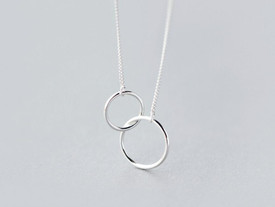 925 Sterling Silver Eternity/Infinity/Karma Double Circles Forever Necklace + Gift Bag