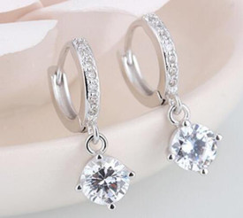 925 Sterling Silver Earrings Mosaic CZ Four Claw Drop Earrings + Gift Bag