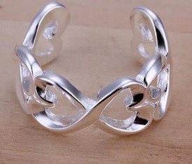 925 Sterling Silver interlocking Hearts Ring Adjustable