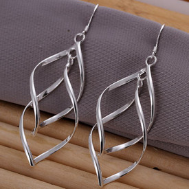 925 Sterling Silver Swirly Twist Long Drop Earrings