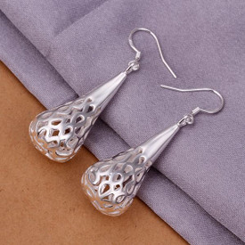925 Sterling Silver Filigree Lattice Water Drop Earrings