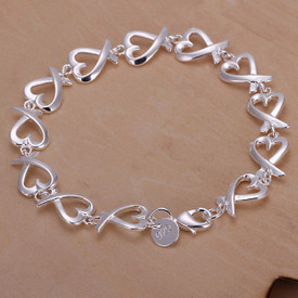 925 Sterling Silver Interlocking Hearts Bangle Bracelet 20cm