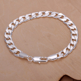 925 Sterling Silver Men's Side Curb Chain 8mm Bracelet 20cm Length