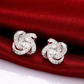 925 Sterling Silver Knot Halo Crystal CZ Love Stud Earrings