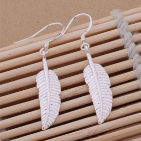 925 Sterling Silver Leaf/Feather Drop Dangle Earrings