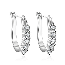 925 Sterling Silver U Shape CZ Crystal Hook Earrings + Gift Bag
