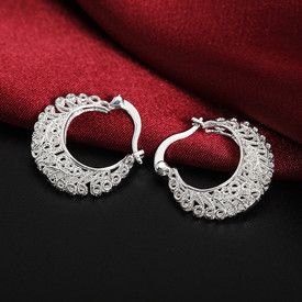 925 Sterling Silver Vintage Basket Moon Hoop Earrings  + Gift Bag