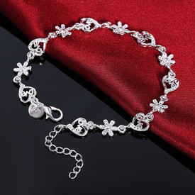 925 Sterling Silver Interlocking Hearts & Stars Bracelet 20cm