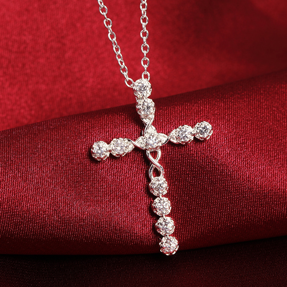 Silver crystal 2025 cross necklace