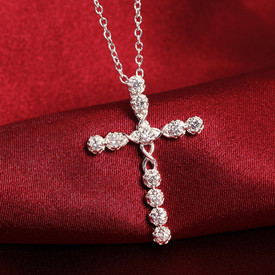 925 Sterling Silver Crystal Cross Necklace  Pendant Chain 45cm