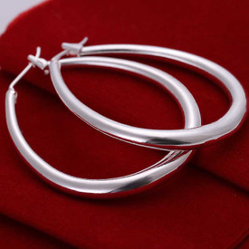 925 Sterling Silver Oval Hoop Earrings 40mm x 30mm   + Gift Bag