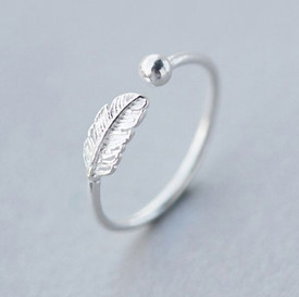 925 Sterling Silver Leaf Ring Adjustable
