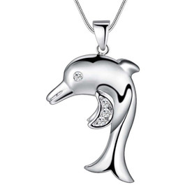 925 Stamped Sterling Silver Dolphin Pendant Necklace 45cm  + Gift Bag
