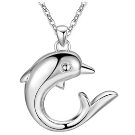 925 Stamped Sterling Silver Cute Dolphin Pendant Necklace 45cm  + Gift Bag