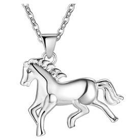 925 Stamped Sterling Silver Horse Pendant Necklace 45cm  + Gift Bag