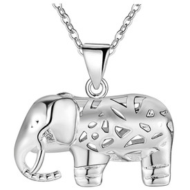 925 Marked Sterling Silver Hollow Elephant Pendant Necklace 45cm + Bag