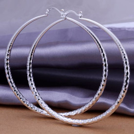 925 Sterling Silver Large Hoop Earrings Diamond Cut 70mm   + Gift Bag
